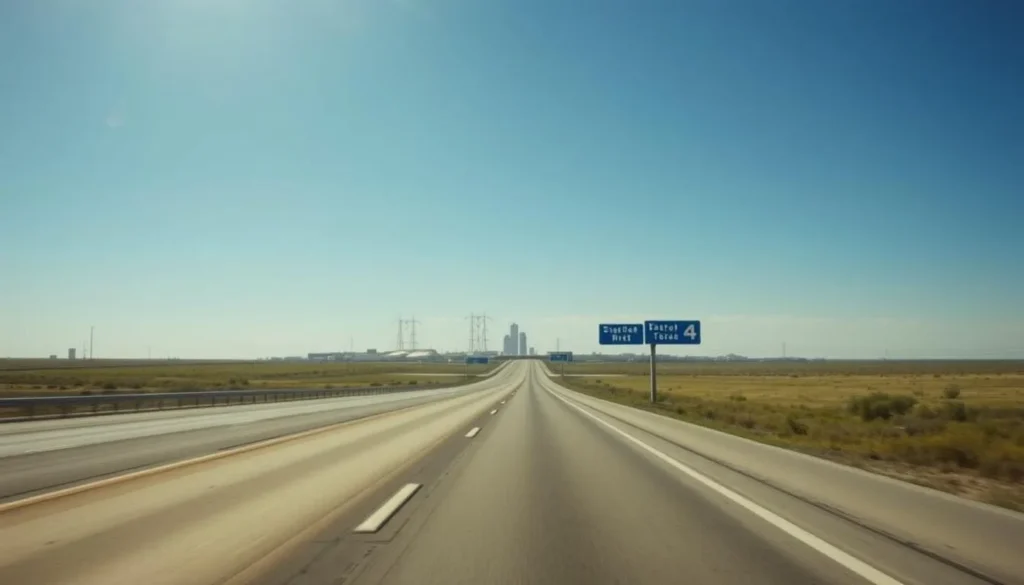Road leading to Starbase Texas with SpaceX facility visible in the distance