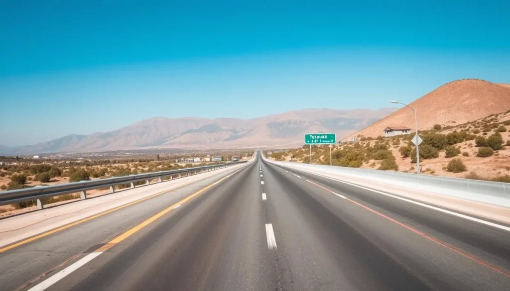 Road leading to Tetouan with mountains in the background