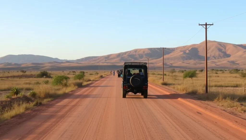 Road to Amboasary, Madagascar with typical landscape and transportation Road to Amboasary, Madagascar with typical landscape and transportation