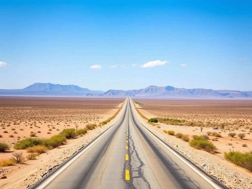 Road to La Guajira Peninsula with desert landscape