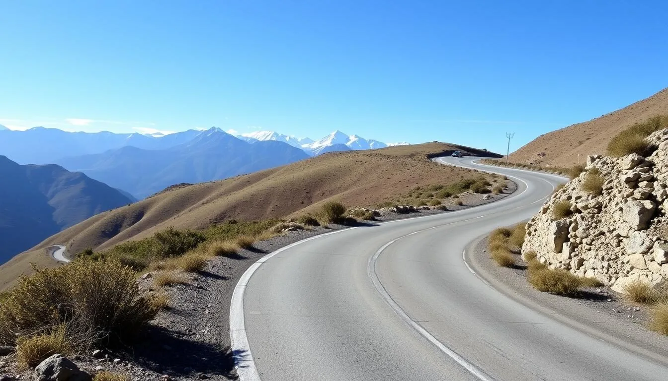 Road to Puente Ñilhue access point for Cerro Provincia with mountain views in the background