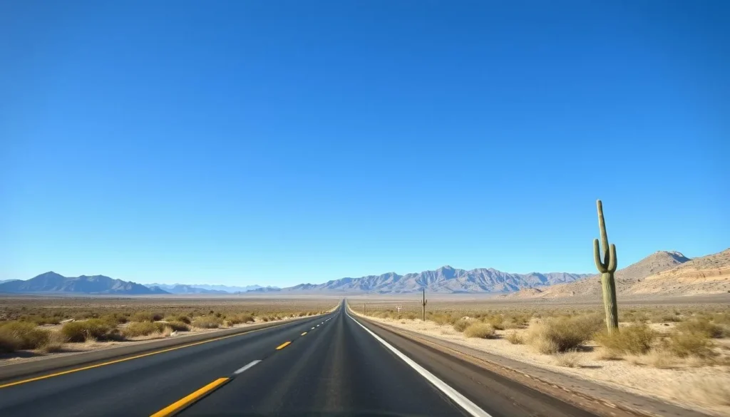 Road trip through Coahuila desert landscape with mountains in the distance Road trip through Coahuila desert landscape with mountains in the distance