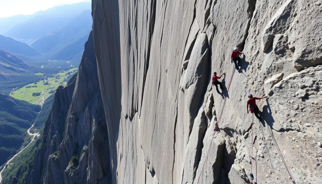 Rock climbers scaling the granite walls of Cochamo Valley