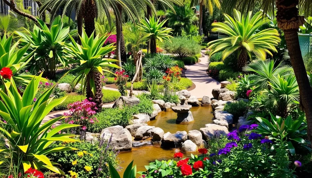Rockhampton Botanic Gardens with lush tropical plants and water features