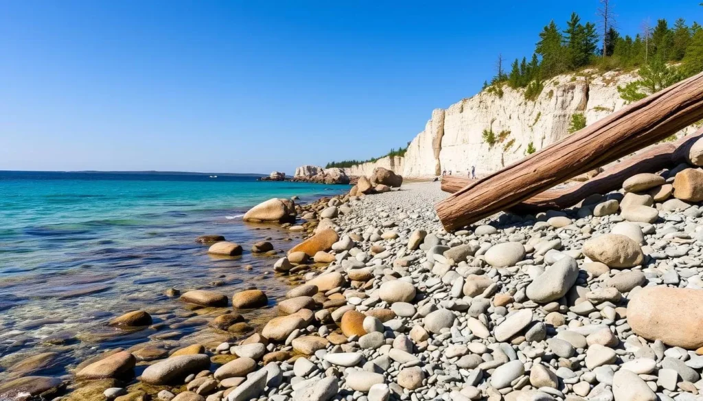 Rocky shoreline at Halfway Log Dump with clear turquoise waters Rocky shoreline at Halfway Log Dump with clear turquoise waters