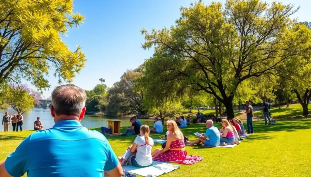 Rosario Argentina riverside park with people enjoying sunny weather Rosario Argentina riverside park with people enjoying sunny weather
