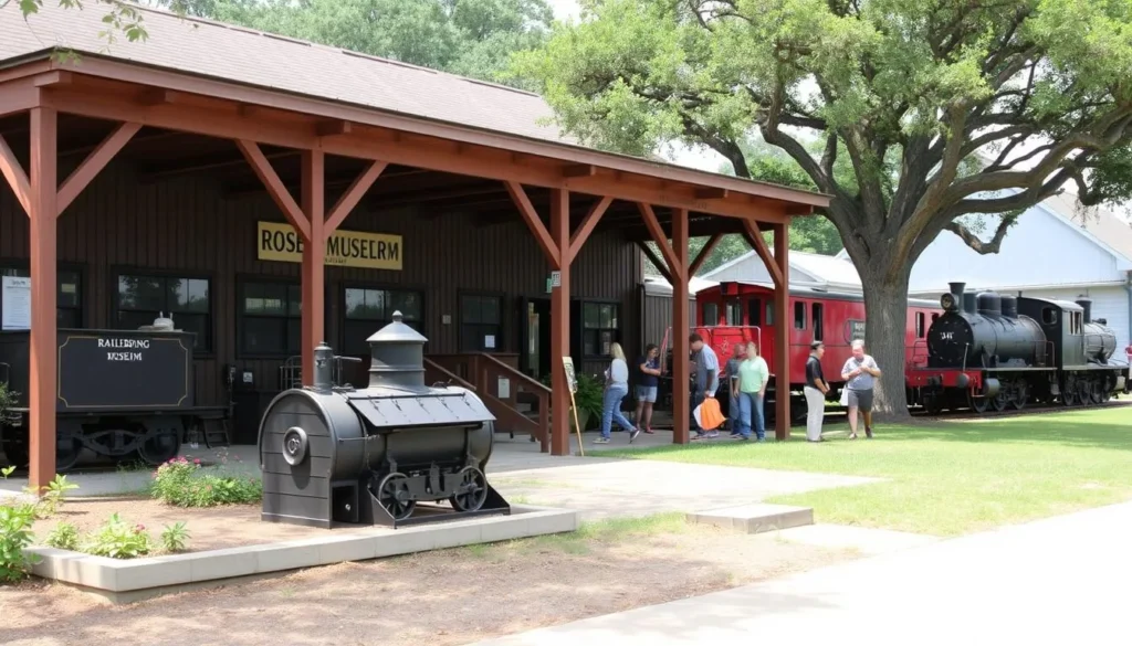 Rosenberg Railroad Museum exterior with historic train displays