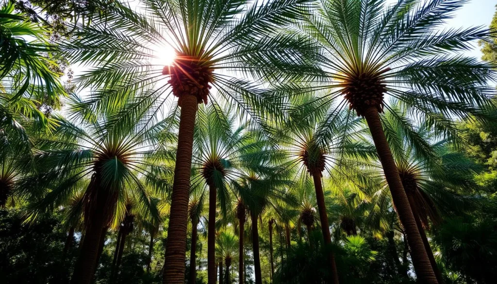 Royal palm trees in Collier-Seminole State Park with sunlight filtering through