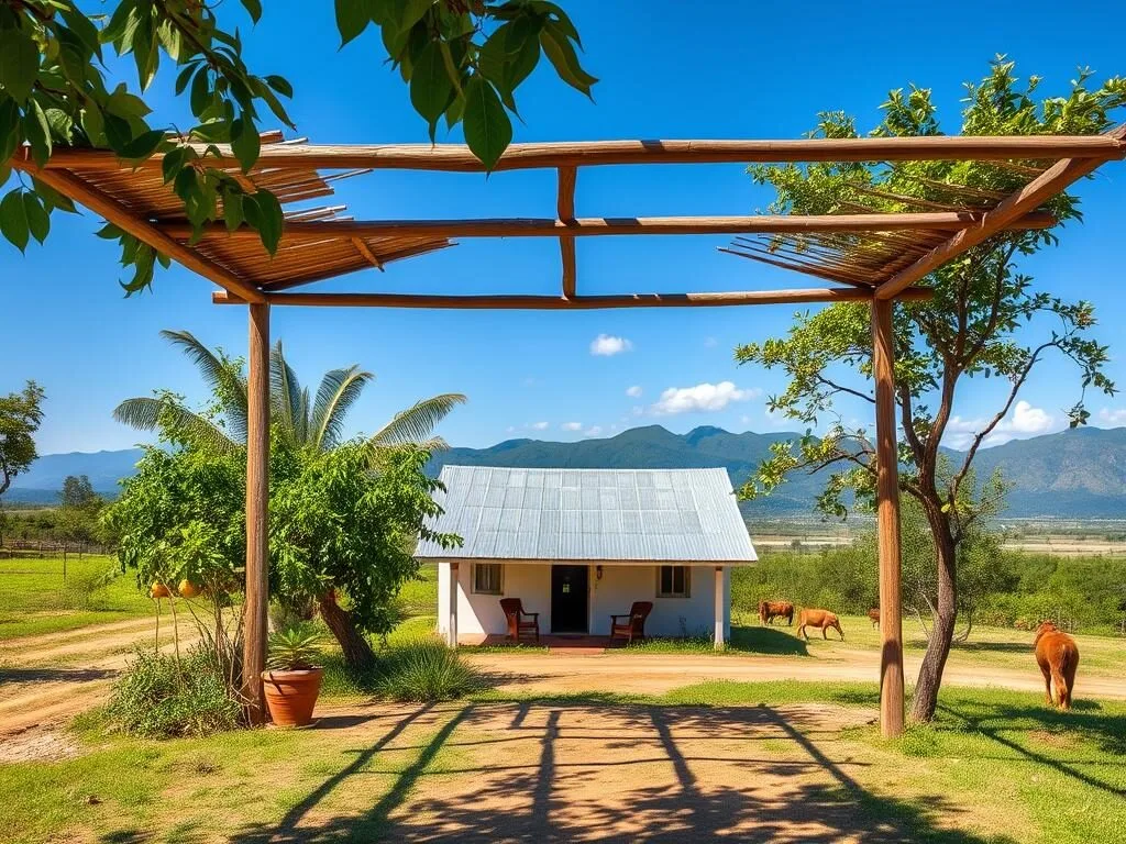 Rural farmstay near Cacocum, Cuba surrounded by lush vegetation and farmland