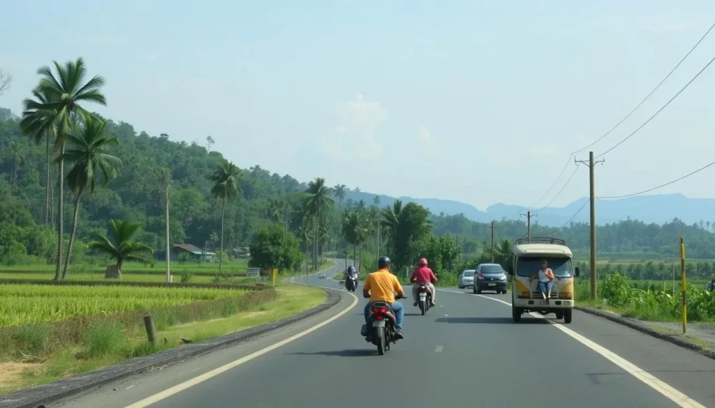 Rural road near Blitar showing typical transportation conditions when exploring attractions outside the city center