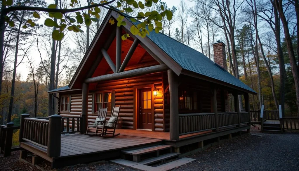 Rustic cabin accommodation in Hocking Hills surrounded by forest