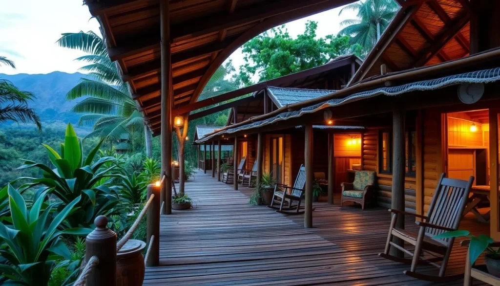 Rustic eco-lodge accommodation near La Bayamesa National Park with mountain views