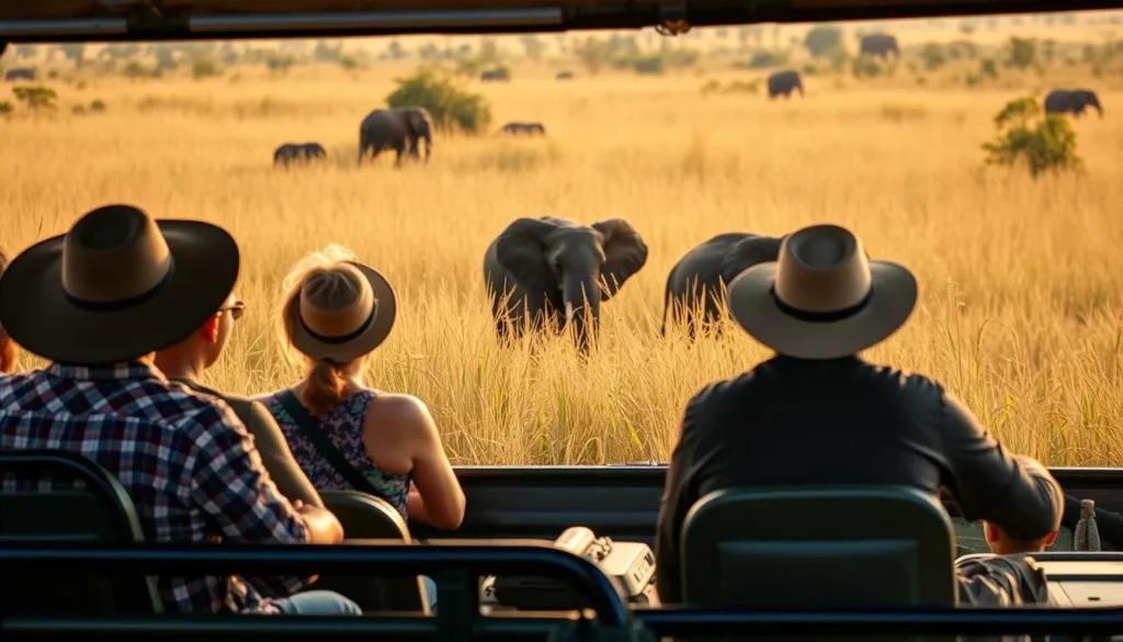 Safari jeep observing wild elephants in Maduru Oya National Park