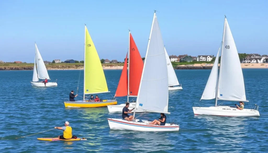 Sailing boats at Mersea Island near Colchester, a popular outdoor destination when visiting Colchester England
