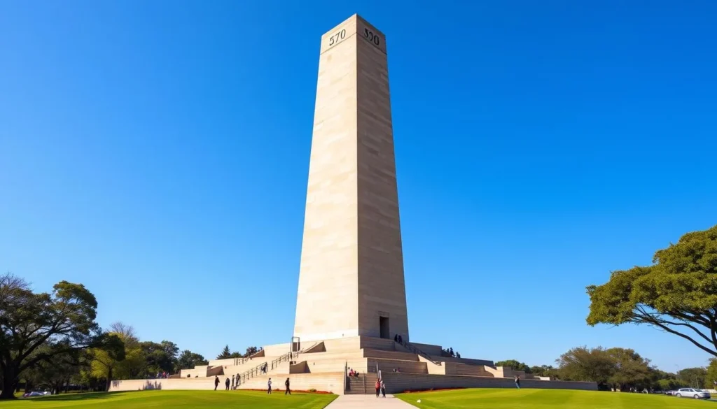 San Jacinto Monument towering over the battlefield park in Pasadena San Jacinto Monument towering over the battlefield park in Pasadena