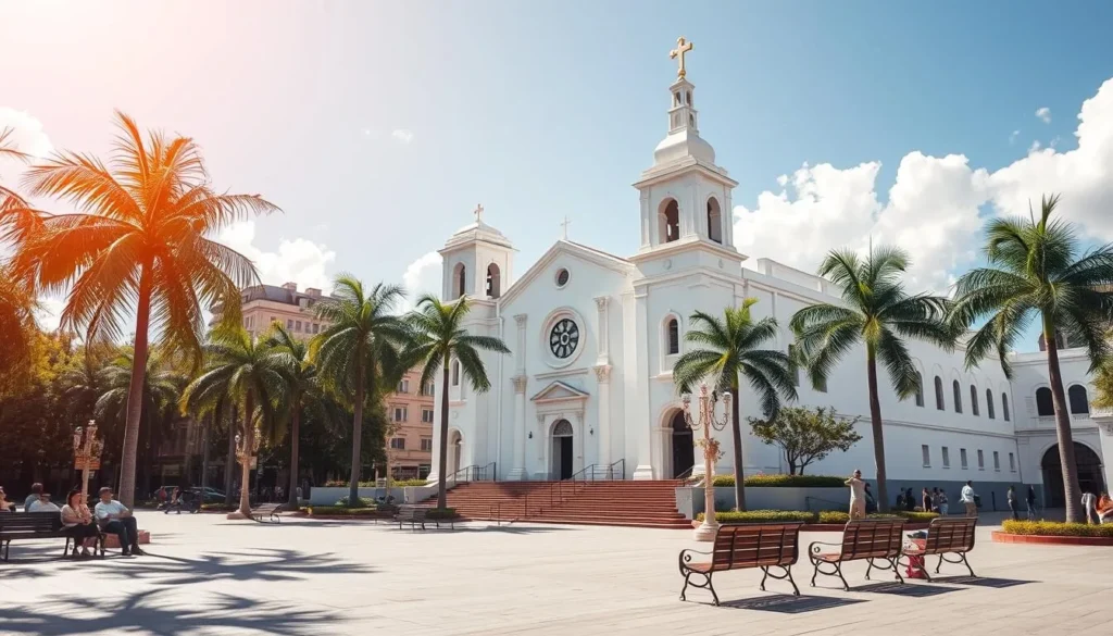 San Pedro Sula Cathedral and Parque Central with locals and visitors