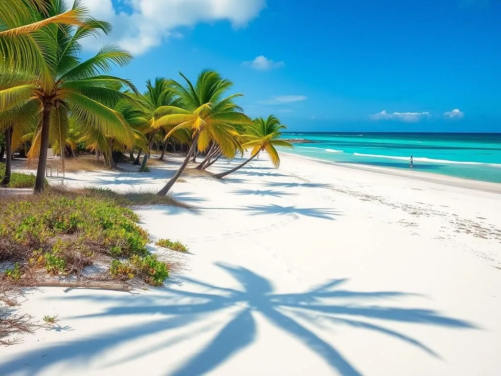 Sandspur Beach at Bahia Honda State Park showing wide sandy beach and palm trees Sandspur Beach at Bahia Honda State Park showing wide sandy beach and palm trees