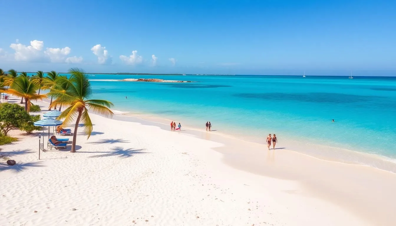 Sandy Island, Anguilla beach during perfect weather in February with clear skies and calm waters