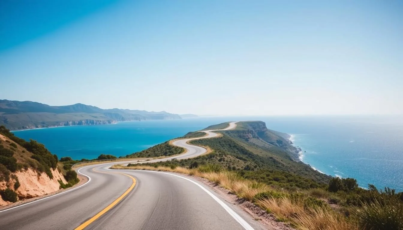 Scenic-coastal-road-leading-to-Shoalhaven-New-South-Wales-with-ocean-views Scenic coastal road leading to Shoalhaven, New South Wales with ocean views
