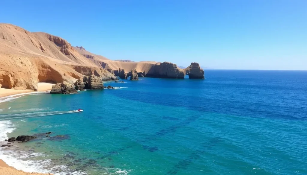 Scenic coastline near Safi showing Lalla Fatna Beach with cliffs and ocean views