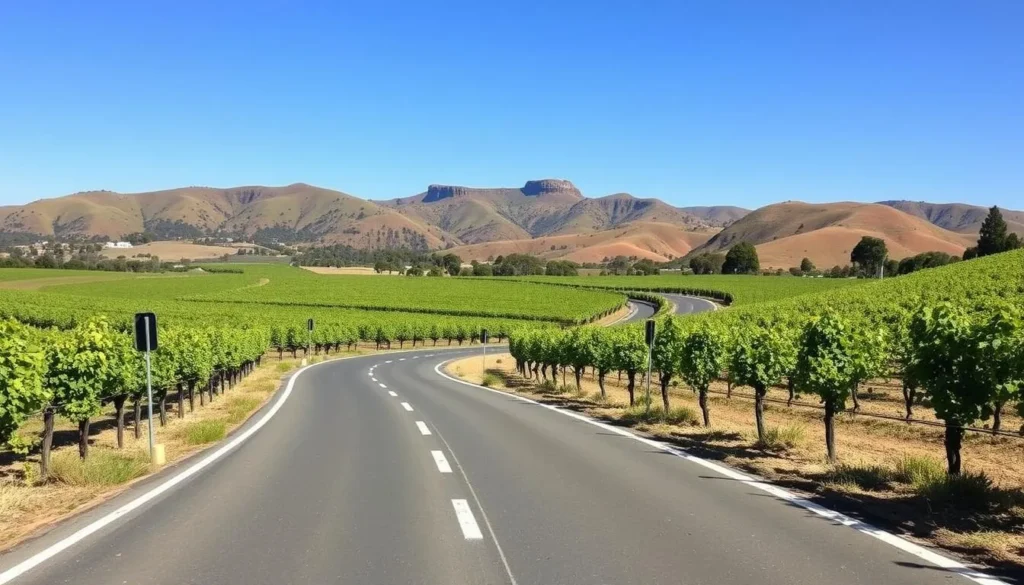 Scenic drive through McLaren Vale wine region with vineyards on both sides