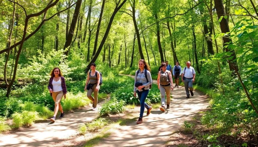 Scenic hiking trail connecting Bale Grist Mill to Bothe-Napa Valley State Park with hikers on the path