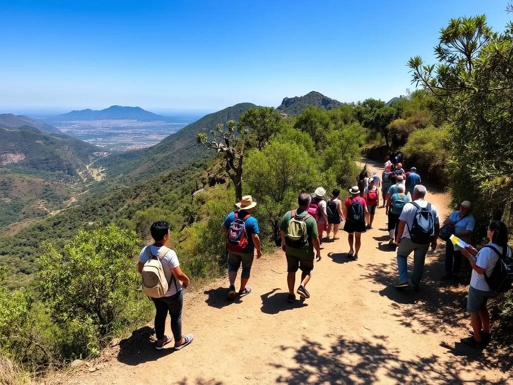 Scenic hiking trail in Sacromonte National Park with visitors enjoying the view Scenic hiking trail in Sacromonte National Park with visitors enjoying the view