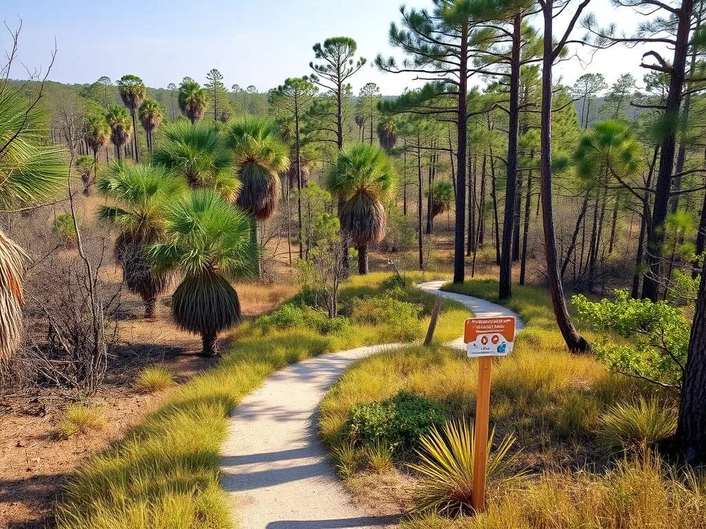 Scenic hiking trail through Lake Kissimmee State Park showing diverse Florida ecosystems