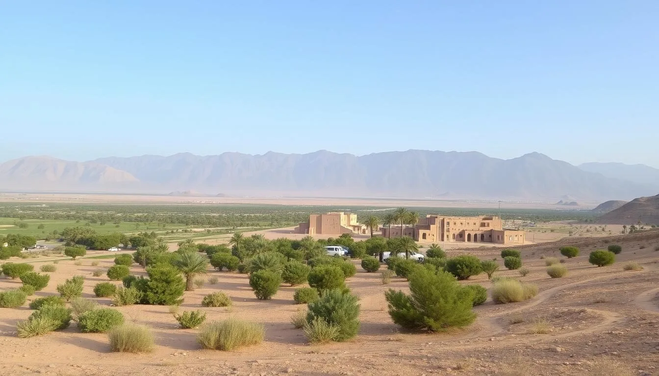 Scenic landscape of Al Amerat Province during winter season with pleasant weather