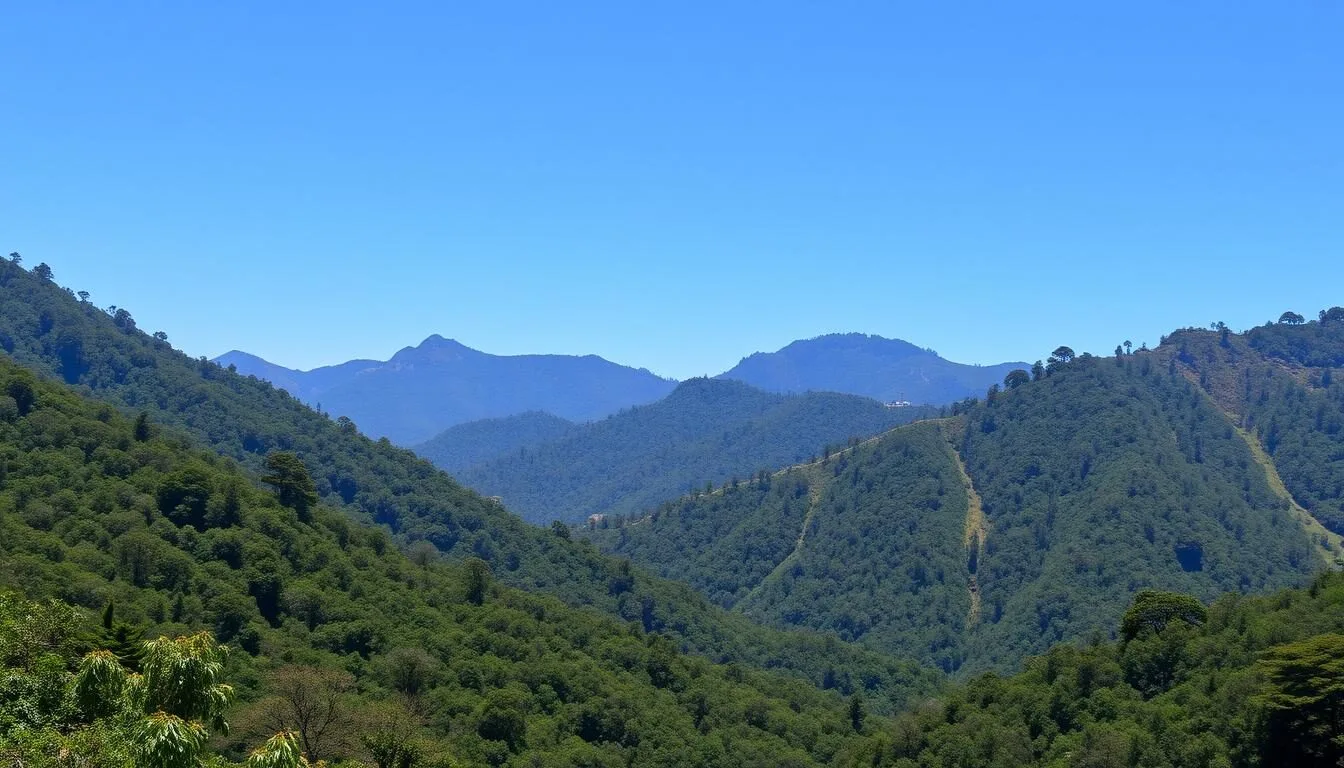 Scenic landscape view of Royal Manas National Park in Bhutan showing lush forests and mountains