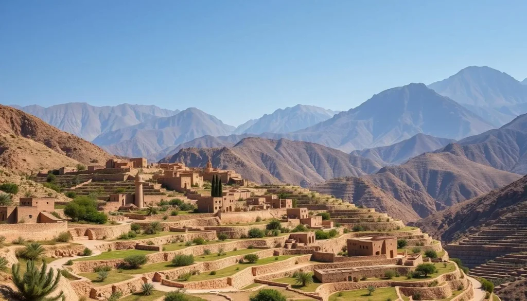 Scenic mountain landscape of Wakan Village near Sohar