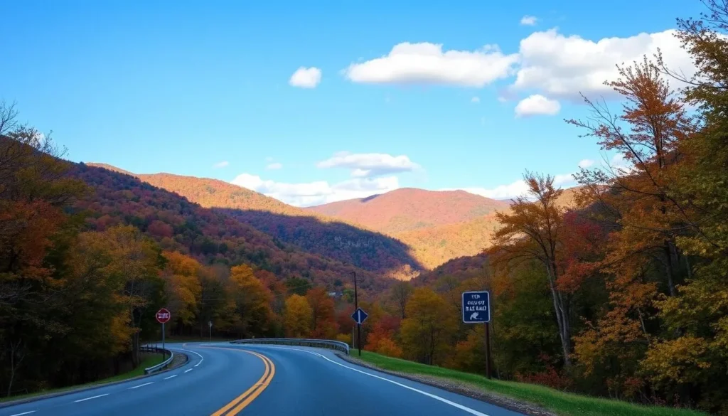 Scenic mountain road through Laurel Highlands with autumn foliage