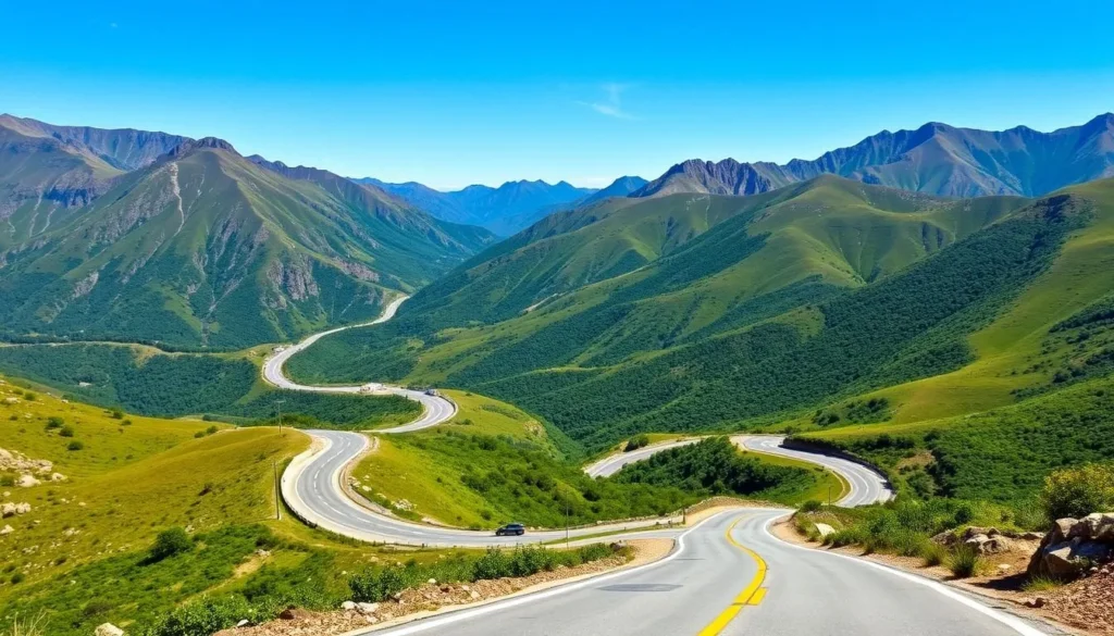 Scenic mountain road winding through the Sierra Madre Oriental in Hidalgo with lush vegetation Scenic mountain road winding through the Sierra Madre Oriental in Hidalgo with lush vegetation