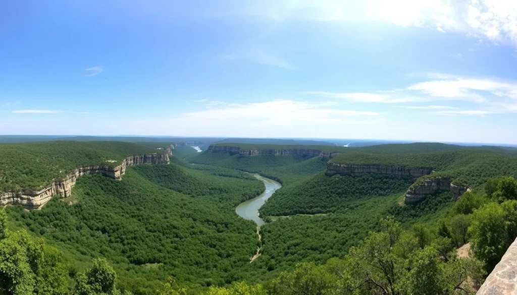 Scenic overlook view of Paluxy River valley from a hiking trail