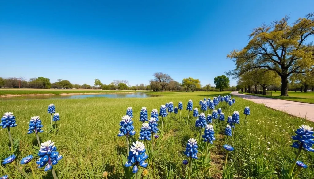 Scenic park in Sachse during spring with blooming wildflowers Scenic park in Sachse during spring with blooming wildflowers