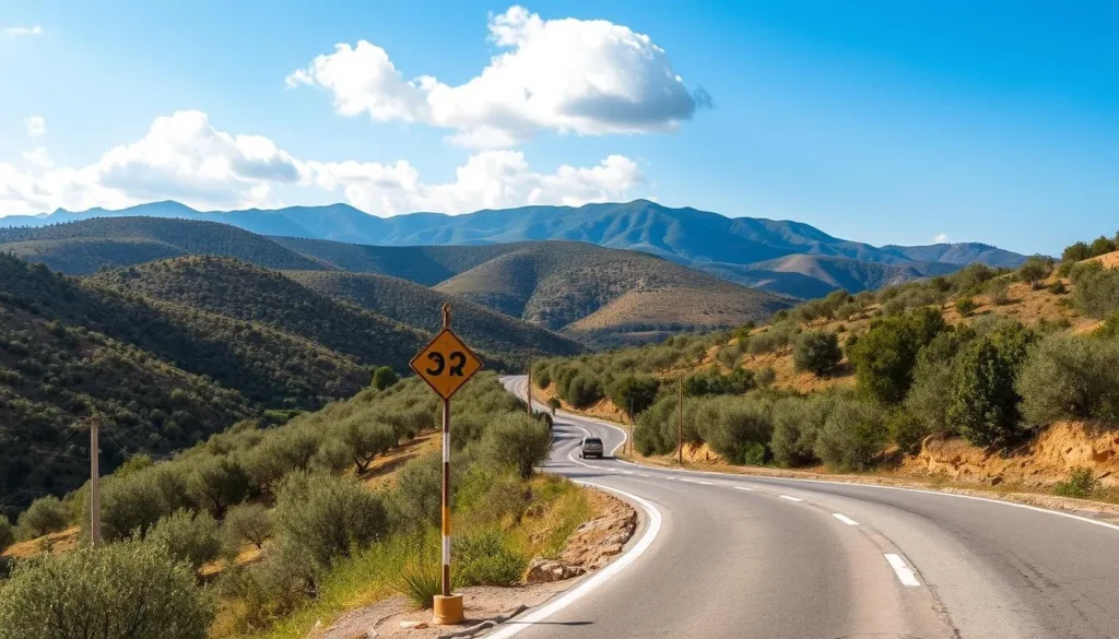 Scenic road leading to Ajloun, Jordan with mountains and olive groves Scenic road leading to Ajloun, Jordan with mountains and olive groves