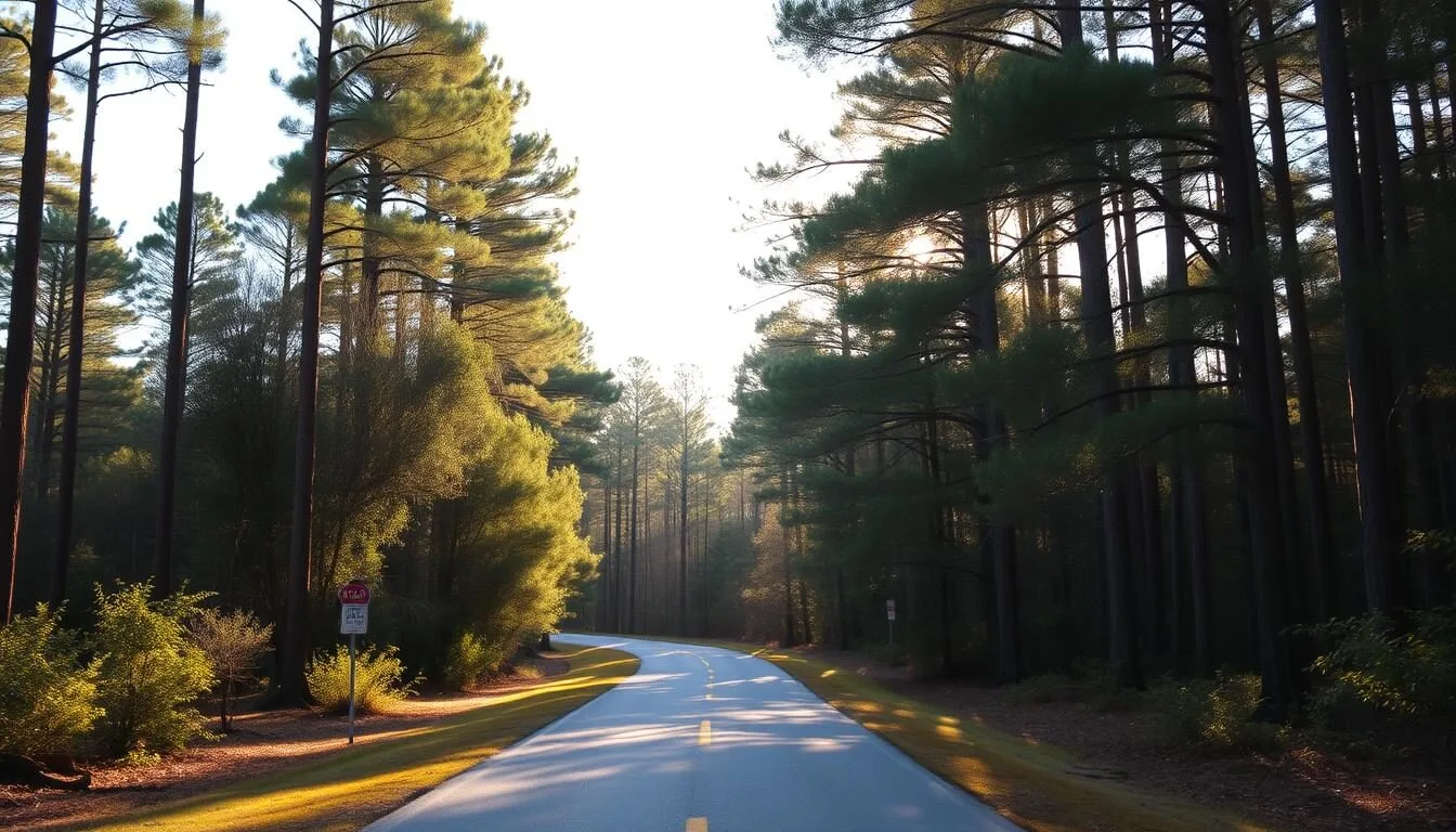 Scenic-road-leading-to-Lake-Talquin-State-Park-entrance-with-forest-canopy Scenic road leading to Lake Talquin State Park entrance with forest canopy