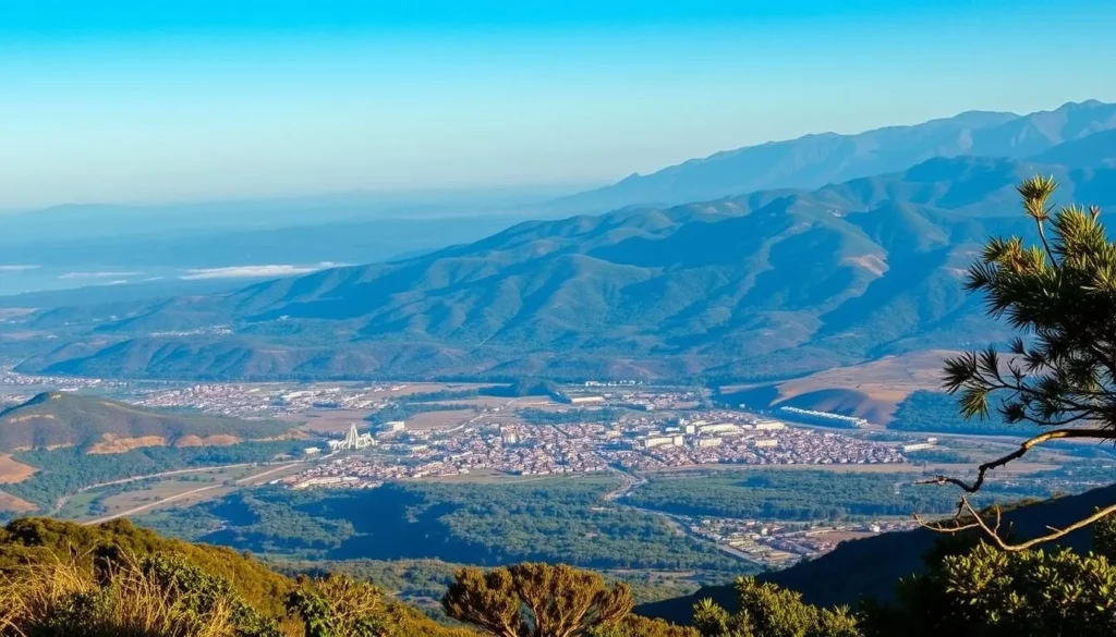 Scenic view of Antsirabe Madagascar during dry season with clear blue skies and mountains Scenic view of Antsirabe Madagascar during dry season with clear blue skies and mountains