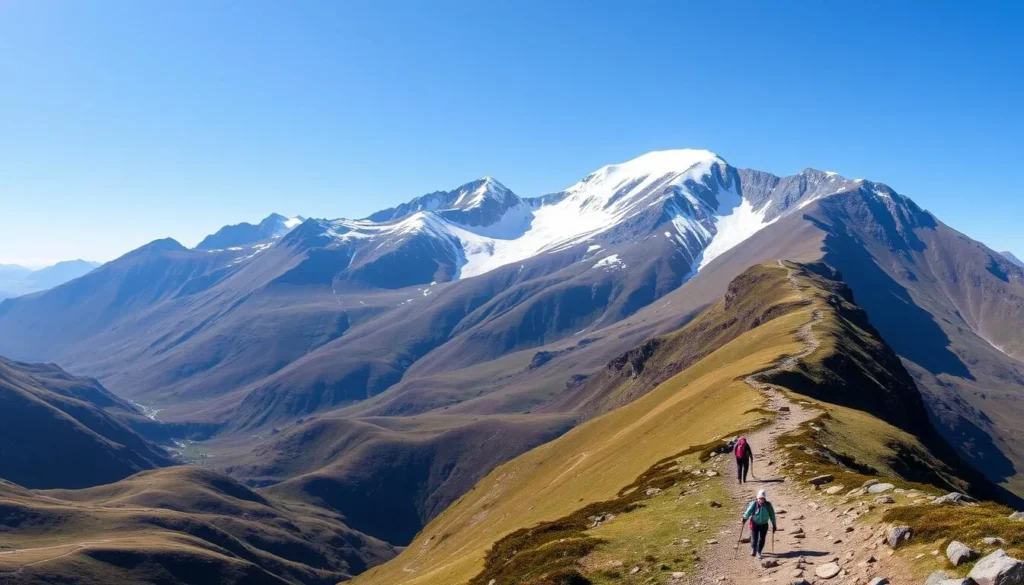 Scenic view of Ben Nevis with hikers on the Mountain Track