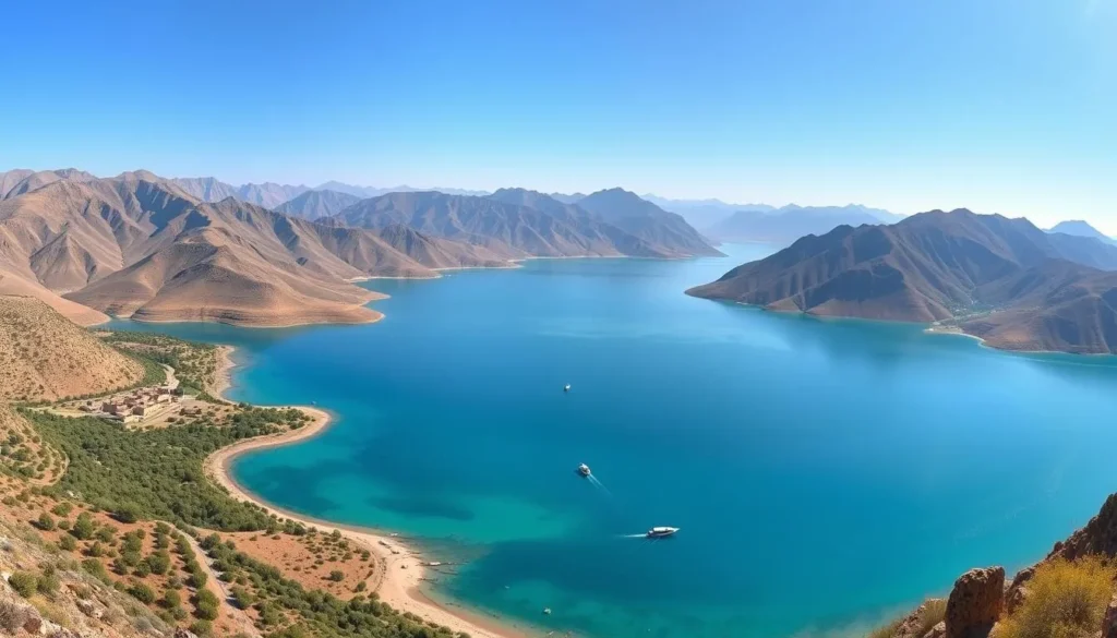 Scenic view of Bin El Ouidane Lake near Suq as-Sabt Awlad an-Nama