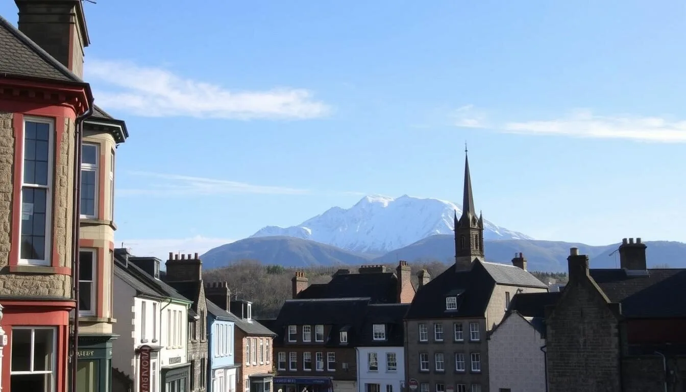 Scenic view of Fort William with Ben Nevis mountain in the background