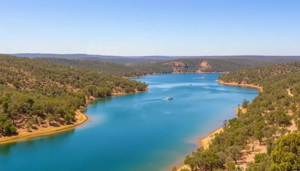Scenic view of Lake Burrendong near Dubbo with boats on the water and surrounding bushland