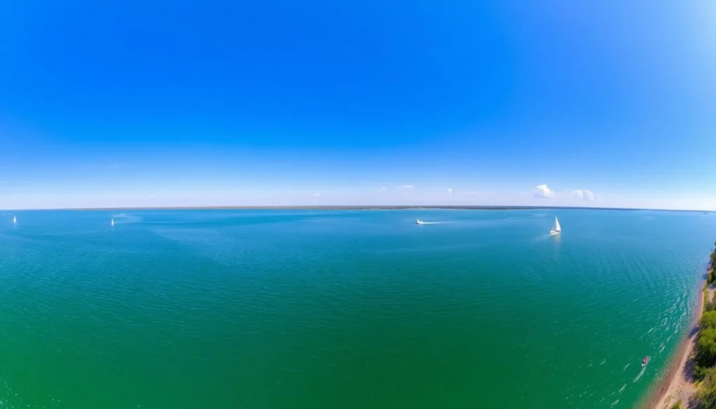 Scenic view of Lake Ray Hubbard near Sachse with boats and water activities Scenic view of Lake Ray Hubbard near Sachse with boats and water activities
