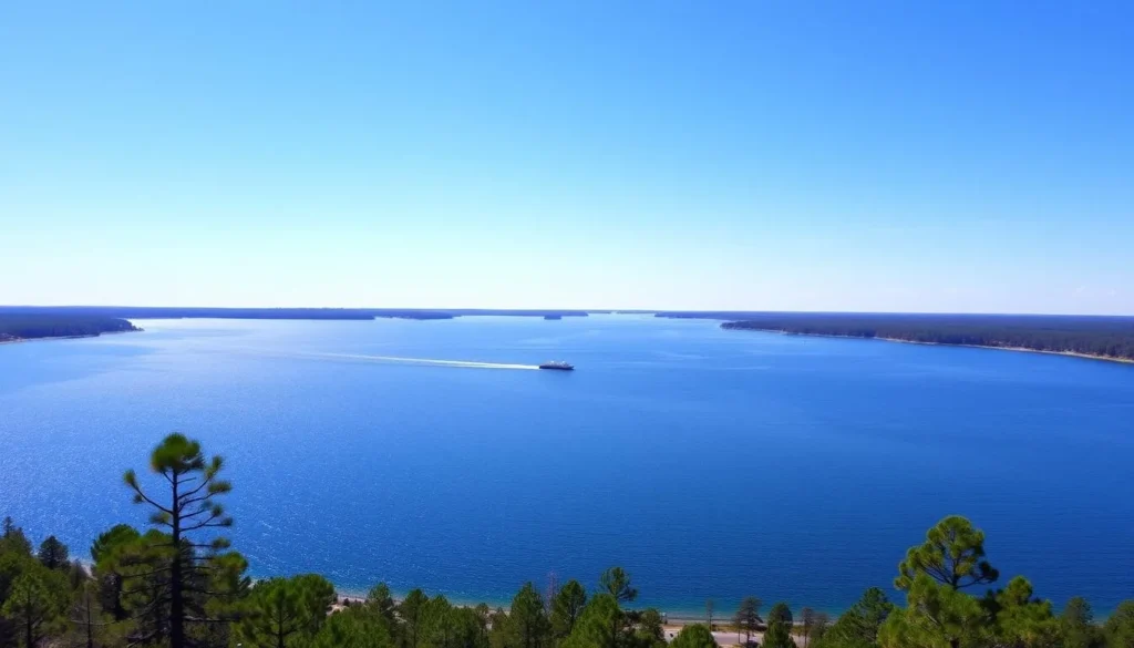 Scenic view of Lake Sam Rayburn near Lufkin with boats on the water