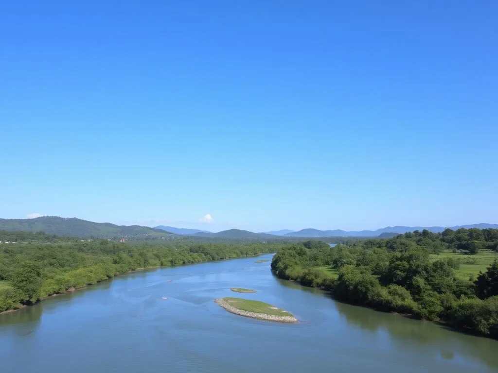 Scenic view of Río Guayape flowing through lush landscape near Juticalpa