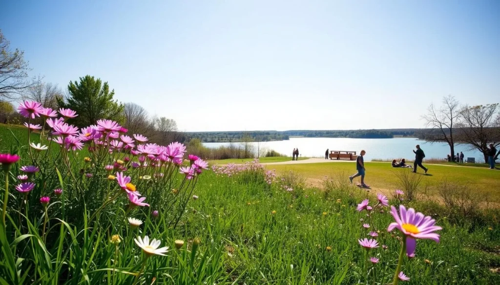Scenic view of Stewart Creek Park in The Colony during spring with blooming wildflowers