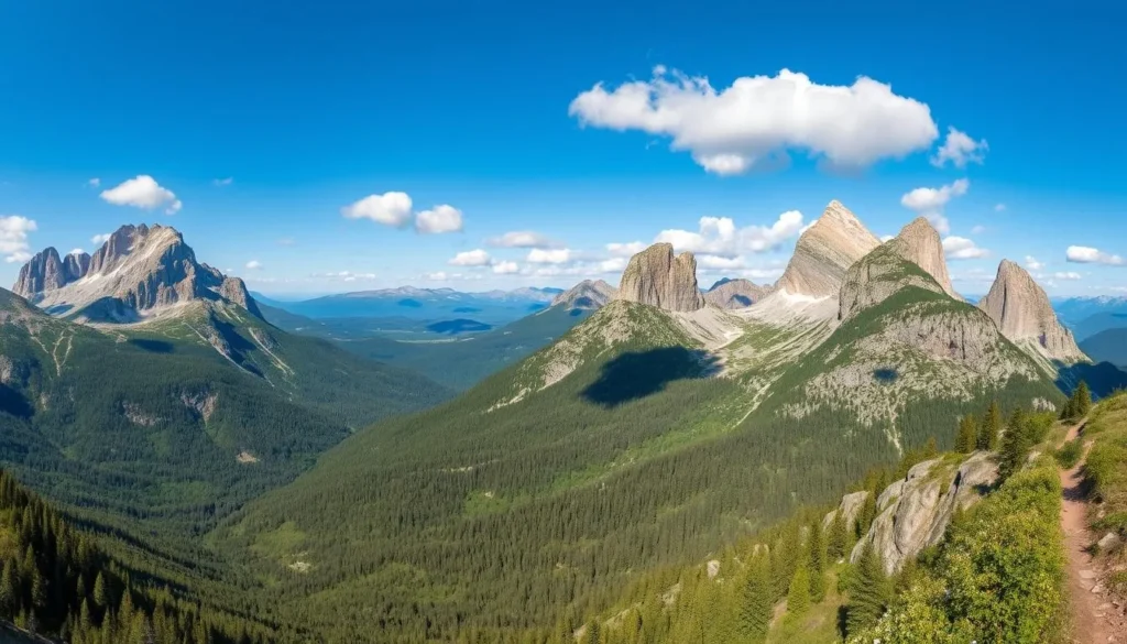 Scenic view of Taganay National Park with mountains and forests near Chelyabinsk
