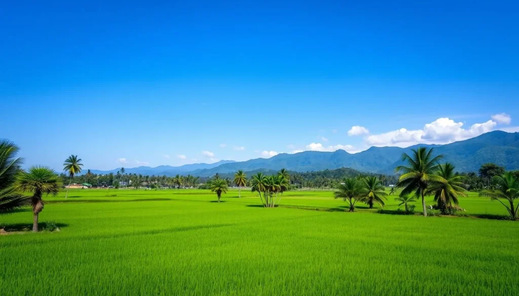 Scenic view of Tegal during dry season with clear blue skies and lush greenery