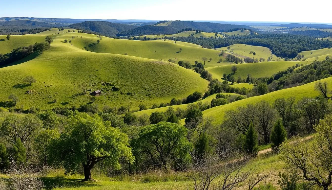 Scenic-view-of-Timberwood-Park-Texas-showing-green-hills-and-natural-landscape Scenic view of Timberwood Park, Texas showing green hills and natural landscape