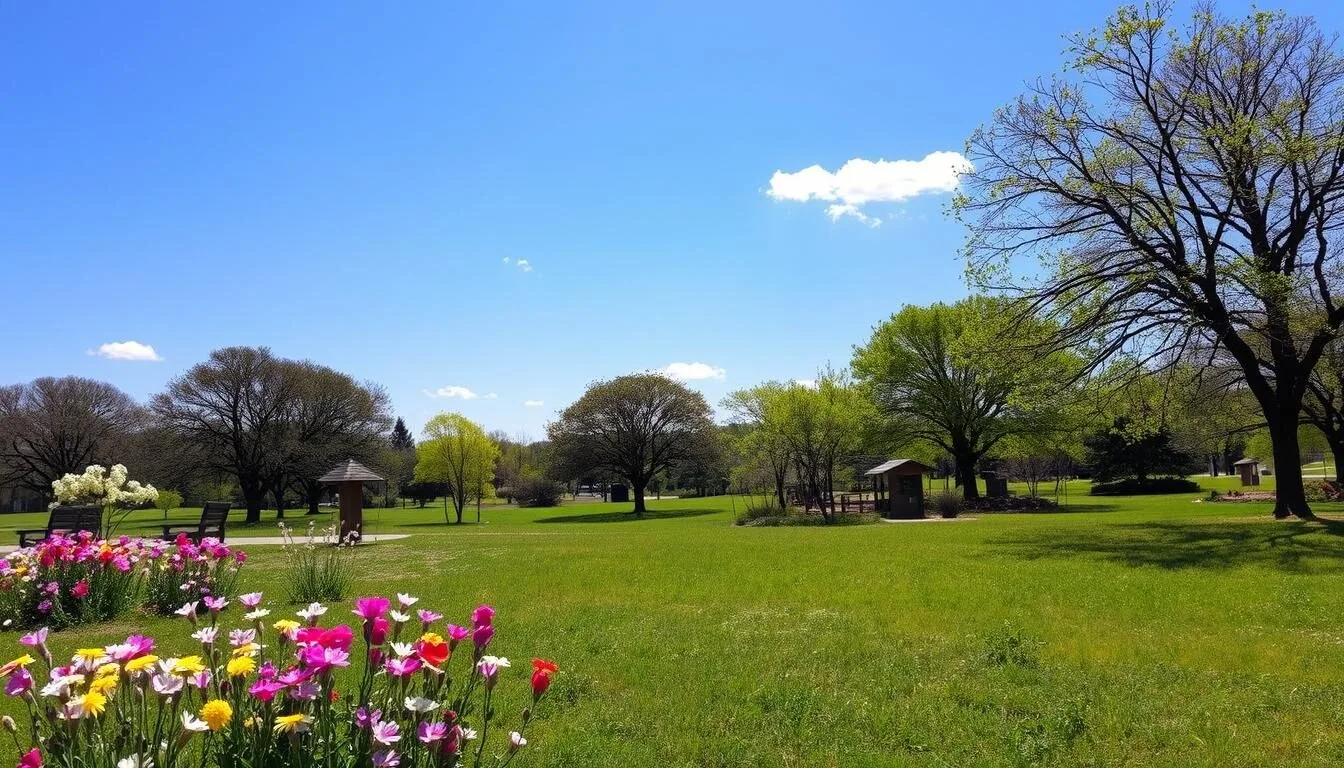 Scenic view of Wichita Falls in spring with blooming wildflowers